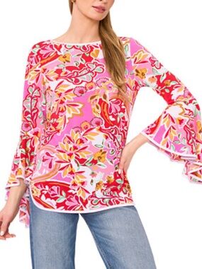 Sam & Jess Floral Tunic Top in Pink & Red Size XL NWT